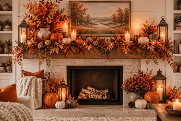 18 Fall Fireplace Mantel Decorating Ideas